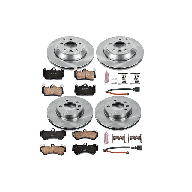 Power Stop Autospecialty KOE4495 Front and Rear Replacement Brake Kit-OE Brake Rotors & Ceramic Brake Pads and 2 Front & 2 Rear Sensor Wires