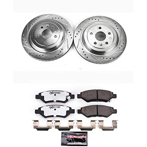 Power Stop K4723-26 Z26 Carbon Fiber Brake Pads Rear with Drilled & Slotted Brake Rotors Kit For Cadillac CTS 2008-2014 [Model Specific]