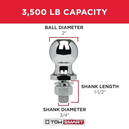 Class II TOWSMART Chrome Trailer Hitch Ball, 3,500 lb., 2 in. Ball Diameter, 3/4 in. x 1-1/2 in. Shank