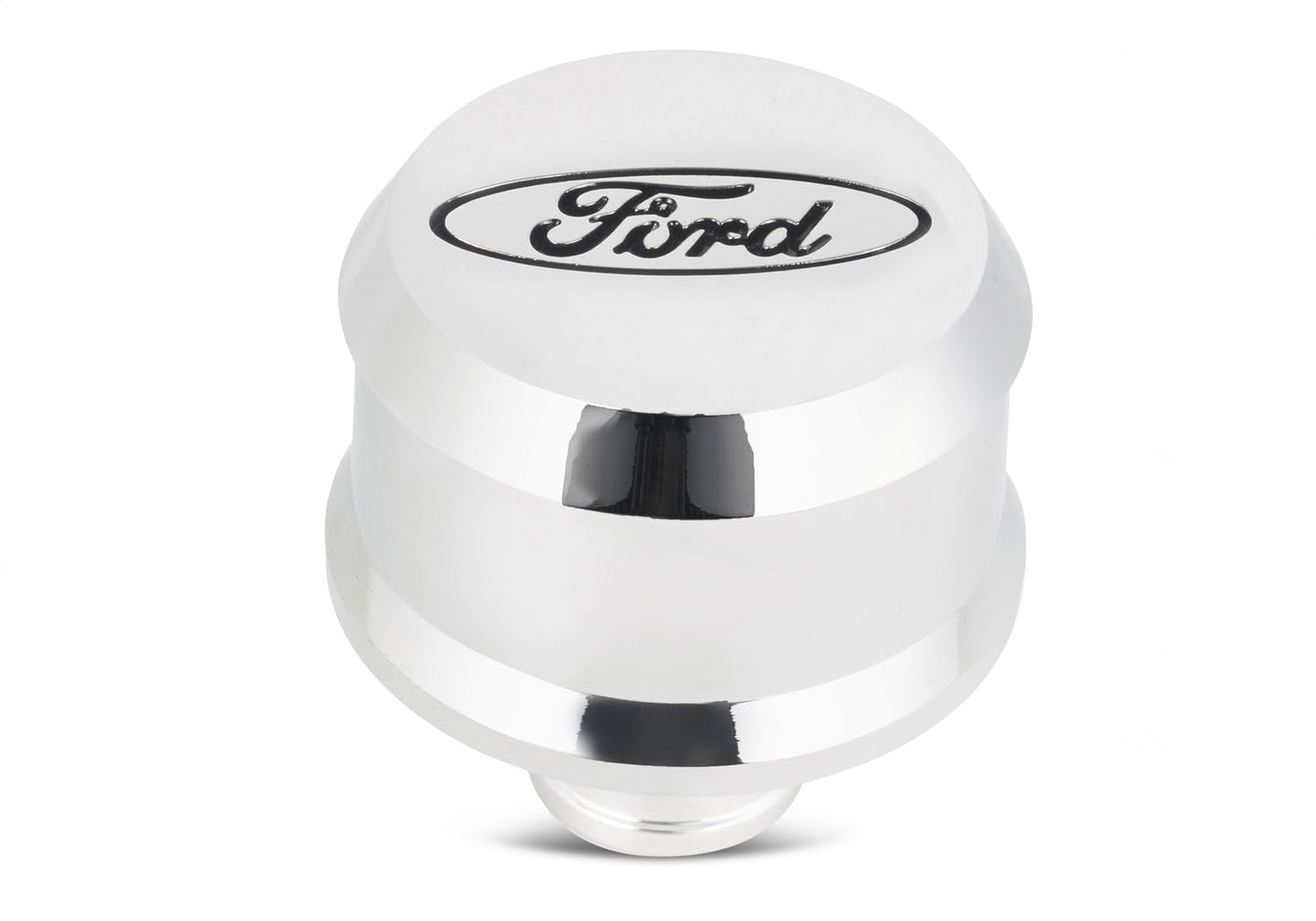 302-439 Ford Breather - Slant-Edge - Push-in - Round - 1-1/4 in Hole - Recessed Oval Logo - Aluminum - Chrome - Each