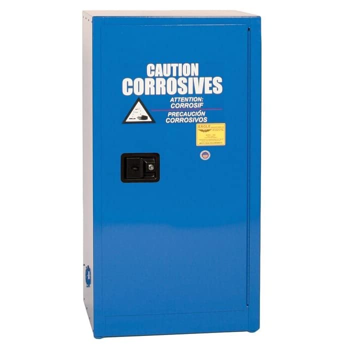 1 Shelf, 16 Gallon, 1 Door, Manual Close, Space Saver Metal Acid and Corrosive Safety Cabinet, Blue - CRA1906X