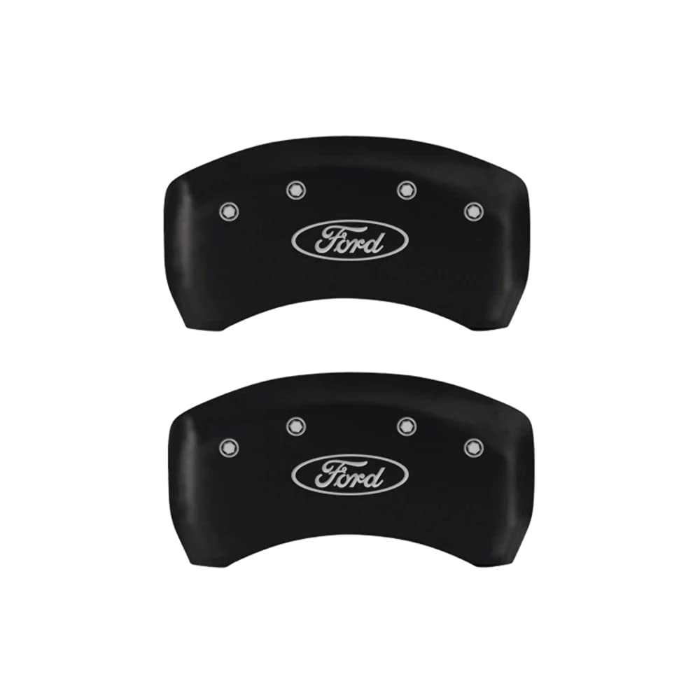 Ford Oval Logo Type MGP Caliper Covers 10229SFRDRD with Red Powder Coat Finish and Silver Characters, (Set of 4)