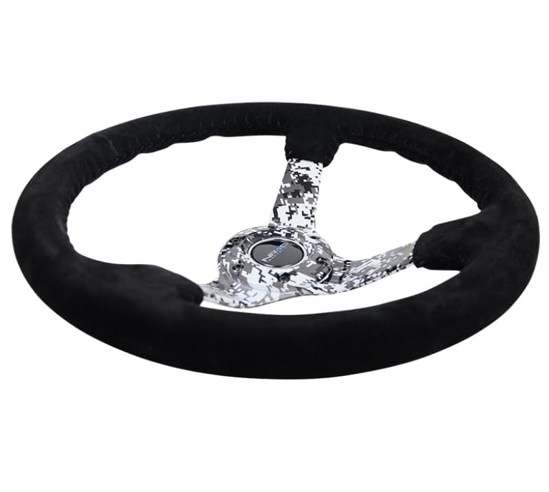 NRG Innovations Reinforced Steering Wheel NRG-RST-036DC-R Hydro Dipped Digital Camo 3" Deep, 5mm Spoke, 350mm Sport Steering Wheel Black Suede With Black Baseball Stitching