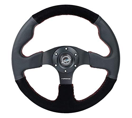 NRG Innovations Reinforced NRG-RST-012R-S-RS Steering Wheel- 320mm Sport Leather/Suede Steering Wheel with Red Stitch