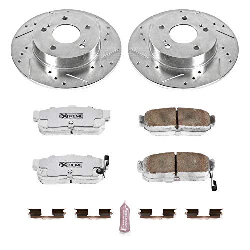 Rear Power Stop K1168-26 Z26 Carbon Fiber Brake Pads with Drilled & Slotted Brake Rotors Kit For INFINITI I30 1996-2001, Nissan Maxima 1995-2001 [Model Specific]