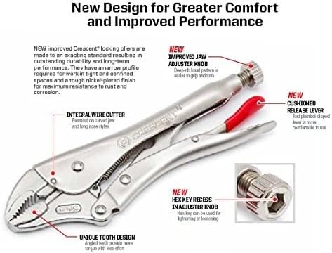 Crescent Chain Clamp Locking with 18" Chain - Nickel-Plated Metal Clamp - Features Compound Action & Hex Key Receiver - C20CHN - 9", Red