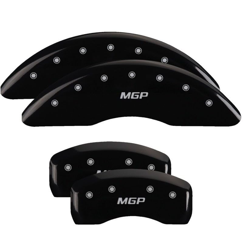 MGP Black Powder Coat Finish Caliper Covers 41111SMGPBK, Silver Characters, Set of 4