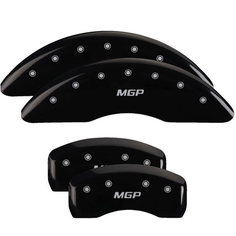 MGP Black Powder Coat Finish Caliper Covers 41111SMGPBK, Silver Characters, Set of 4