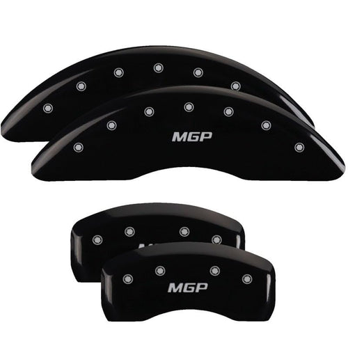 MGP Black Powder Coat Finish Caliper Covers 41111SMGPBK, Silver Characters, Set of 4