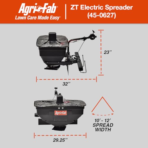 Agri-Fab Zero Turn Mower 45-0627 Electric Spreader, 125 lb Hopper Capacity, Grass, Seed, and Fertilizer Spreader, Spread Width up to 12 ft, Black