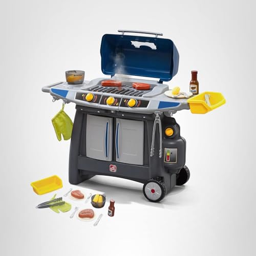 Step2 BBQ Grill Sizzle & Smoke Playset, Indoor/Outdoor Interactive Play with Sounds and Effects, Toddlers 3+ Years Old, 15 Piece Toy Accessories