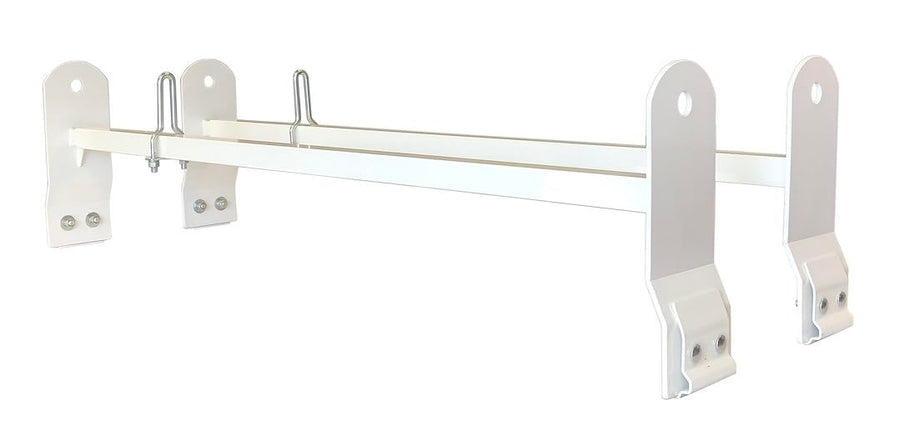 TrailFX 2-Bar Universal Van Ladder Rack White Powder Coated Steel Adjustable 53-63 Inch Length 600 lb Capacity Clamp-On Full Roof Gutter Mount FCLR004W