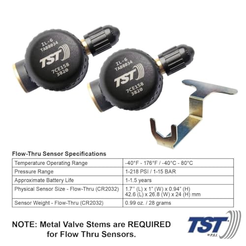 TST Tire Pressure Monitoring System 507, 2 Flow Thru Sensors for Metal Valve Stems by Truck System Technologies, TPMS for Caravans, Motorhomes and campervans