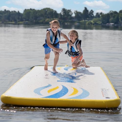 Aqua Mat Rave Sports Inflatable Deluxe 15 Floating Mat, Platform and Swim Dock with Dropstitch PVC Construction, 15' x 5', Supports 1100 lbs