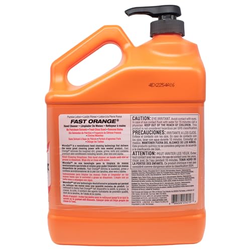 Pumice Lotion Fast Orange 25219, Heavy Duty Hand Cleaner, Natural Citrus Scent, Waterless Cleaner For Mechanics, Strong Grease Fighter, 1 Gallon