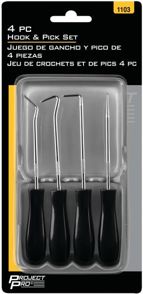 4-Piece Performance Tool Hook & Pick Set - Mark Metal or Plastic, Separate Wiring, Remove Fuses, Pick Up Small Parts and Washers