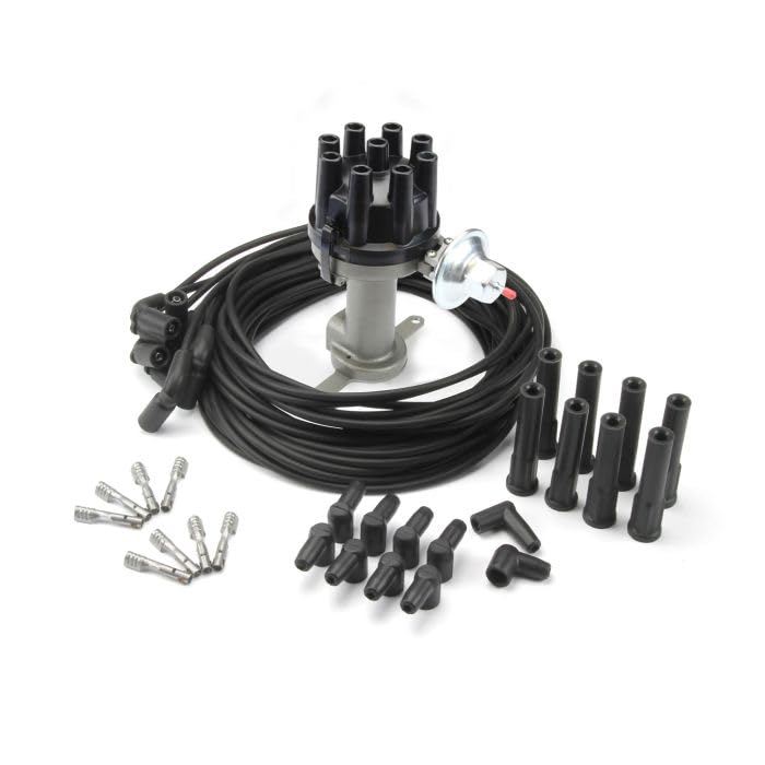 Distributor kit All LS cast Finish with Plug Wires - Ford Style