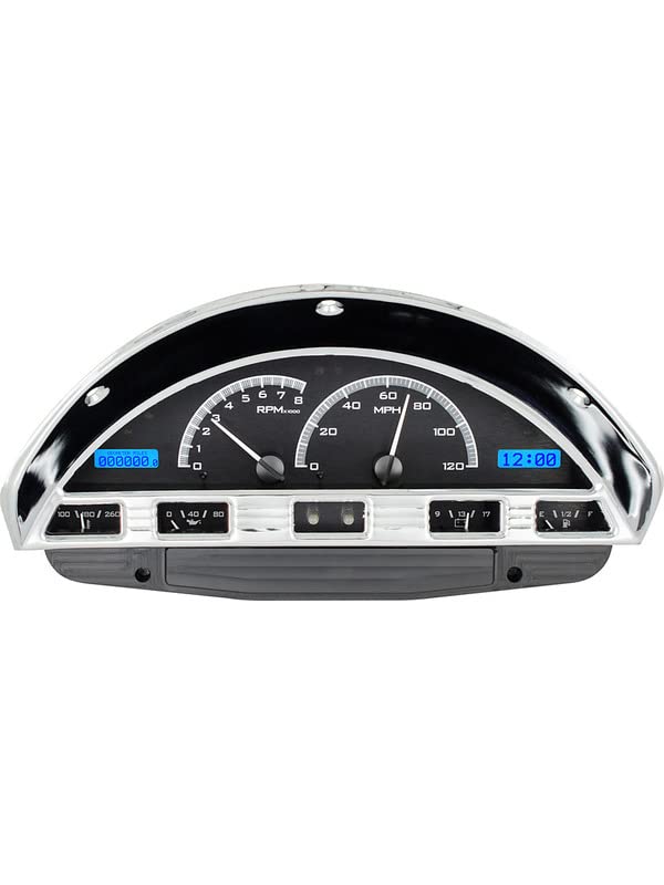 Dakota Digital VHX-56F-PU-K-B Analog Dash Gauge System Compatible with 1956 Ford Pickup Truck Black Alloy Blue Backlighting