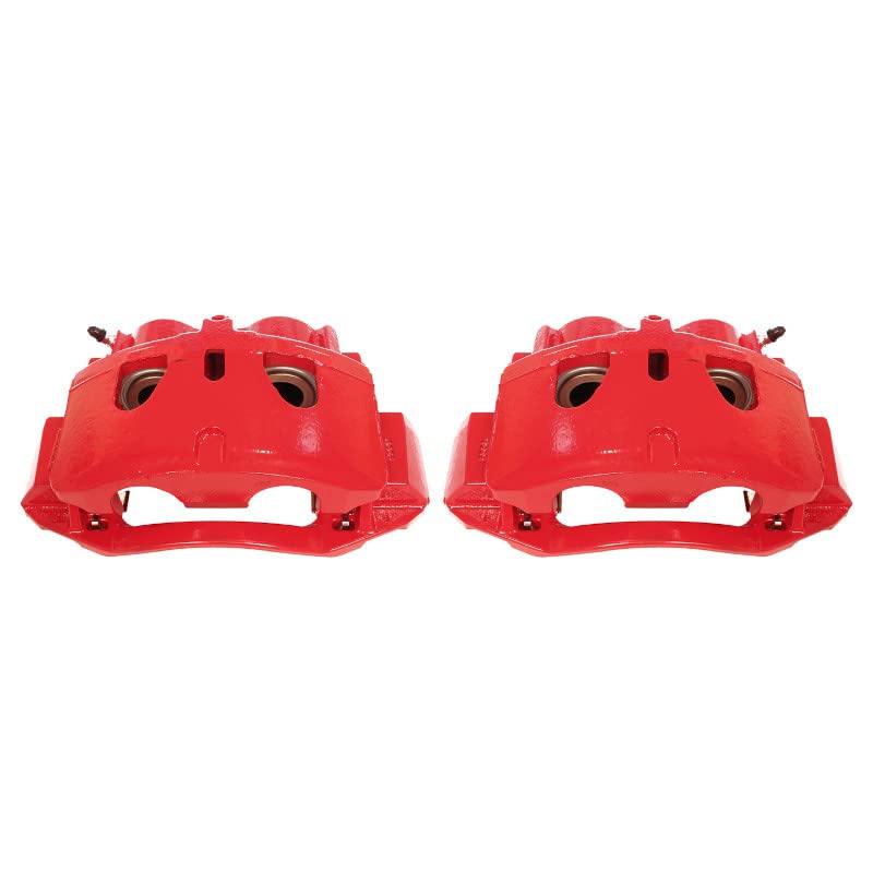 Power Stop Pair of High-Temp Red Powder Coated Calipers Front For Silverado 2500 HD, Silverado 3500 HD, Suburban 3500 HD, Sierra 2500 HD, Sierra 3500 HD [Model Specific]