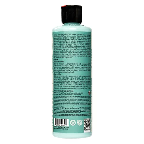 C4 Clear Cut Correction Compound Chemical Guys - Professional Paint Correction Polish for Cars, Trucks, SUVs, and RVs - Swirl, Hologram and Scratch Remover for a Smooth, Glossy Finish, 16 fl oz
