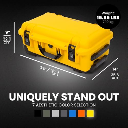 Hard Case NANUK 935 with Cubed Foam and Lid Organizer – Waterproof Protective Equipment Case with Wheels, 22” x 14” x 9” – Dustproof, Airline Carry-On Approved – Yellow