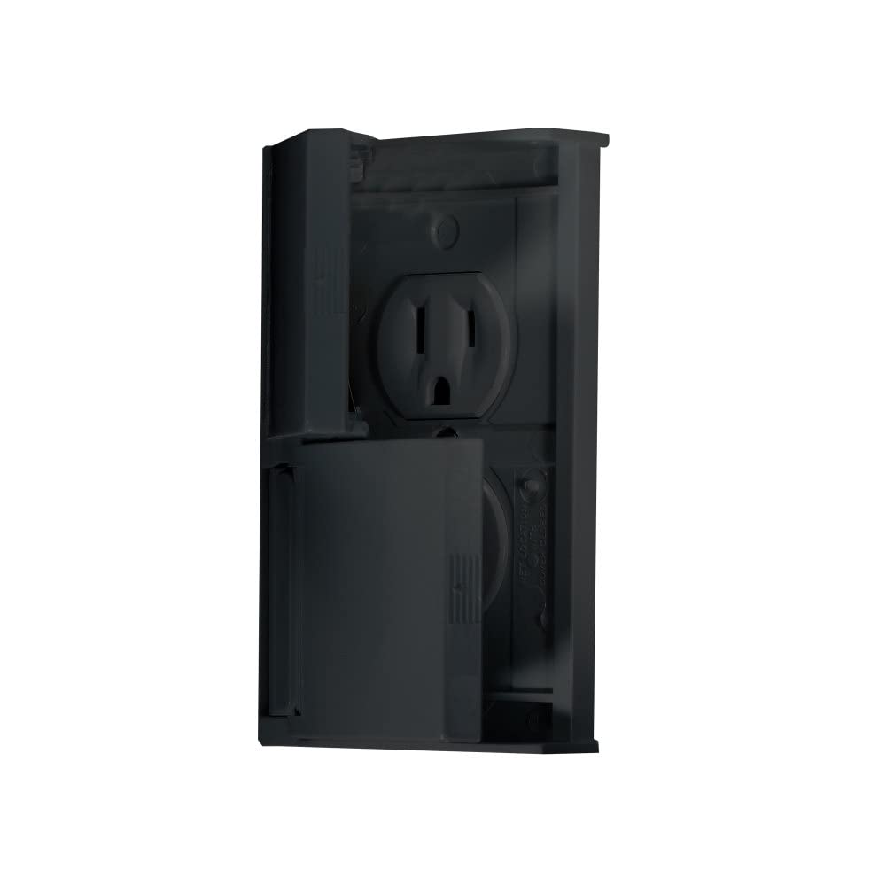 Weatherproof RV Designer S907, Dual Outlet Cover with Snap Cover Plate, Black, AC Electrical