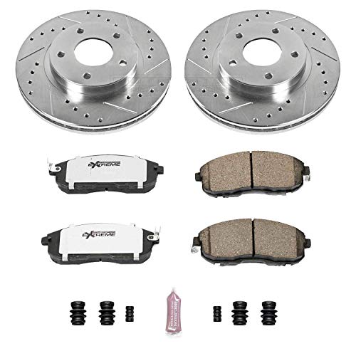 Power Stop K3137-26 Z26 Carbon Fiber Brake Pads Front with Drilled & Slotted Brake Rotors Kit For Nissan Maxima 1999-2001 [Model Specific]