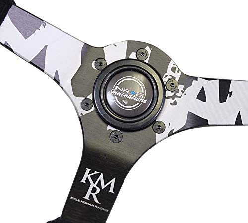 NRG Innovations Reinforced Steering Wheel NRG-RST-036MB-S-KMR - 3" Deep, 5mm Matte Black Spoke, 350mm Sport Steering Wheel Black Suede with Color Stitching