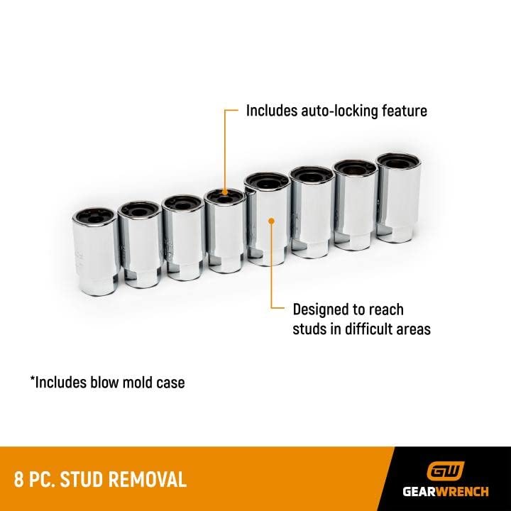 8 Piece GEARWRENCH Stud Removal Set | SAE & Metric | 41760D