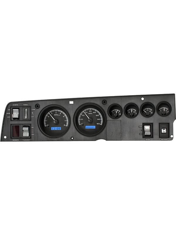 Dakota Digital Analog Gauge System Aftermarket for 68-70 Dodge Charger Super Bee 69-70 Coronet R/T, 70 Plymouth GTX and Road Runner Black Alloy Blue Backlighting VHX-68D-CHG-K-B