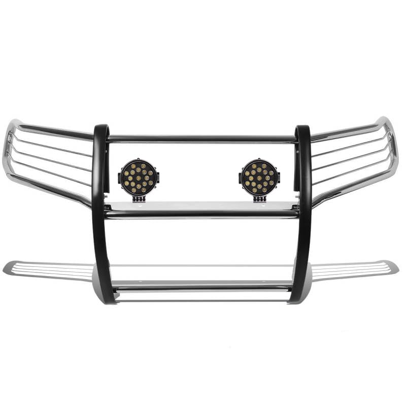 Bumper Guard Modular Black Horse Grille brush Stainless Steel Come With pair of 7.0"Dia.LED Lights with Black Trim Rings Compatible with 2011-2021 Jeep Grand Cherokee-17A080202MSS-PLB