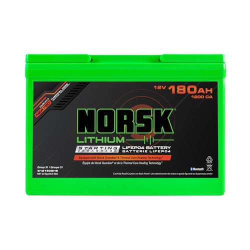 12V Norsk Lithium 180AH Heated Marine Lithium Cranking Battery | 1200 CCA | LiFePO4 | Triple Terminals | Emergency Start Reserve | Bluetooth | Perfect for RV, Solar, Boat, and Marine