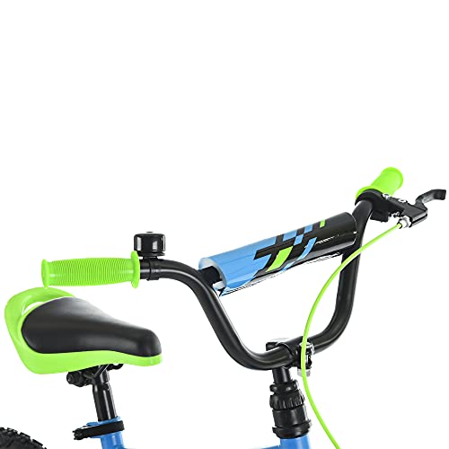 Huffy 14” Kid’s BMX Bike ZRX with Pegs, Training Wheels, Handlebar Bell, Blue and Green