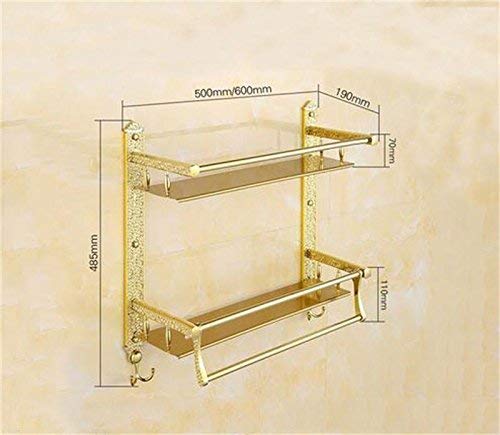 European Highgrade BTBT Gold Double Shelf And Double Towel Bar Bathroom Rack Wallmounted Bathroom Shelf (Size : 50cm)