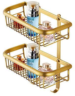 Doubledeck Allcopper Basket Bathroom Corner Rack Shelves (color : Black)