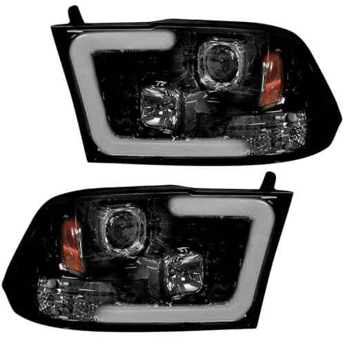 RECON - Projector Headlights Fits 09-23 RAM 1500 Classic Body & 10-18 RAM 2500/3500 Ultra Bright White OLED Halos & DRL in Smoked Lens
