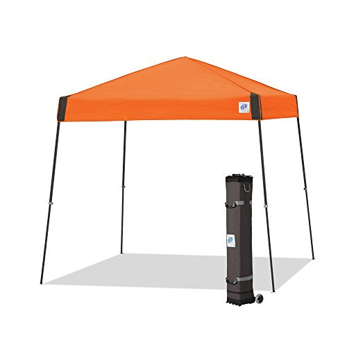 E-Z UP Instant Shelter Vista Canopy, 10' x 10', Gray Powder-Coated Steel Frame with Wide-Trax Roller Bag & 4 Piece Spike Set, Orange