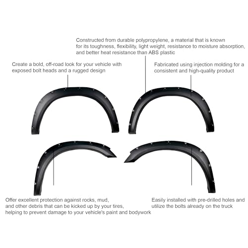 Fender Flares Black Riveted Style Black Compatible with 2010-2010 Dodge Ram 2500|2011-2018 Ram 2500|2010-2010 Dodge Ram 3500|2011-2018 Ram 3500-FPSRA09T Black Horse
