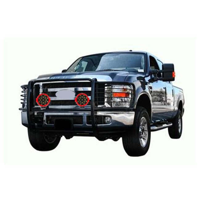 Bumper Guard Modular Black Black Horse Grille brush Come With pair of 7.0"Dia.LED Lights with Red Trim Rings Compatible with 2011-2014 Silverado 2500 HD|2011-2014 Silverado 3500 HD-17GT26MA-PLR