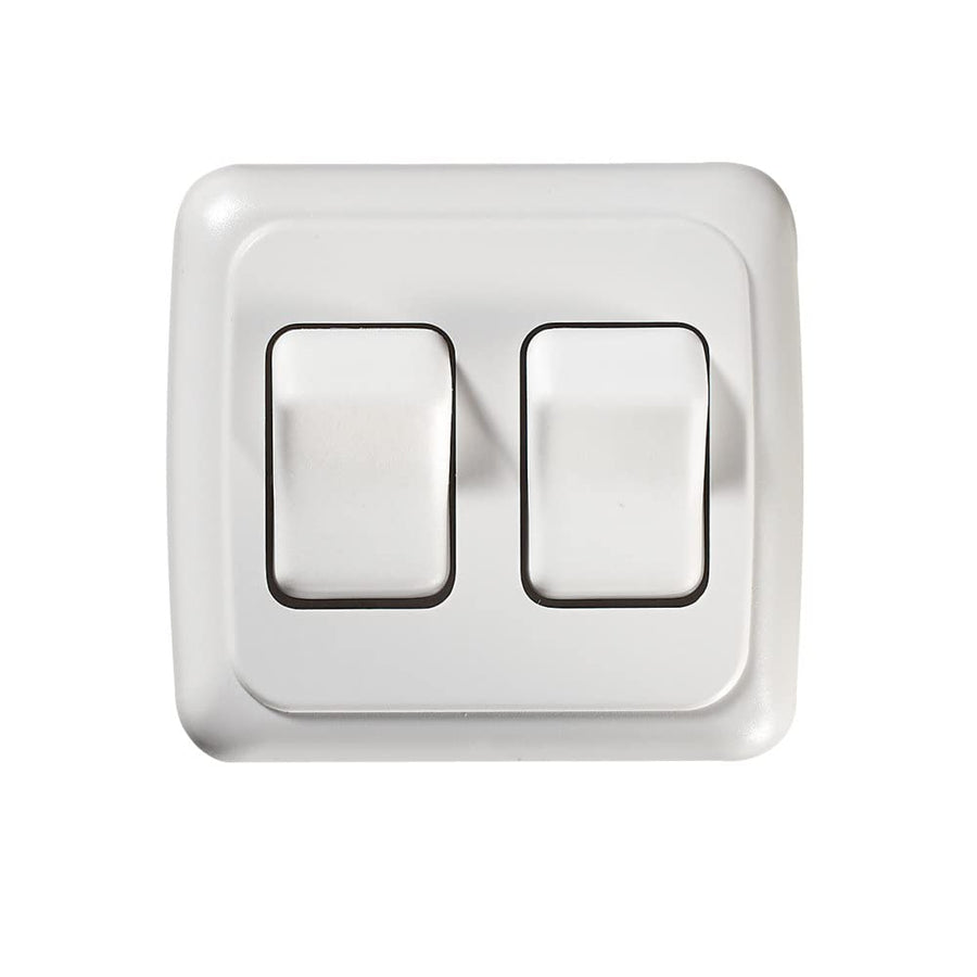 Contoured Wall Switch RV Designer S533, Includes Base and Bezel, On / Off, Double, White, DC Electrical