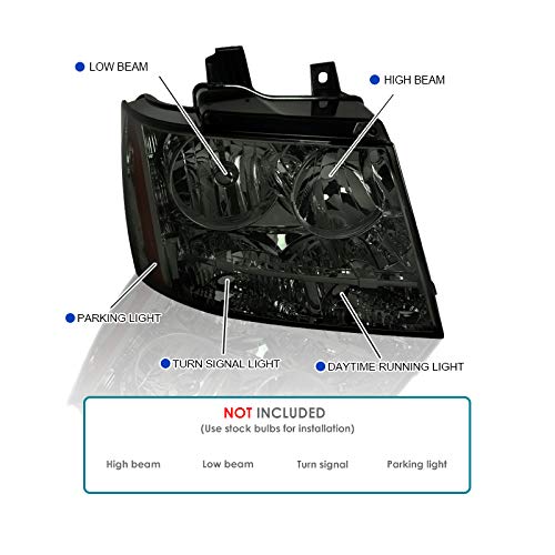 Smoke Headlights SPEC-D TUNING Compatible with 2007-2013 Chevy Avalanche, 2007-2014 Tahoe Suburban, L+R Pair Head Light Lamp Assembly