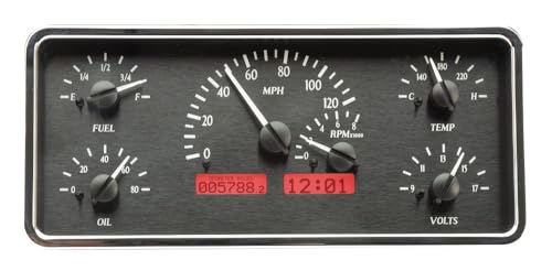Dakota Digital VHX-63J-WAG-K-R Gauge Dash System Analog Compatible with Jeep 1963-72 Wagoneer & J Trucks, 1967-72 Jeepster Commando, Black Alloy Style, Red Backlighting