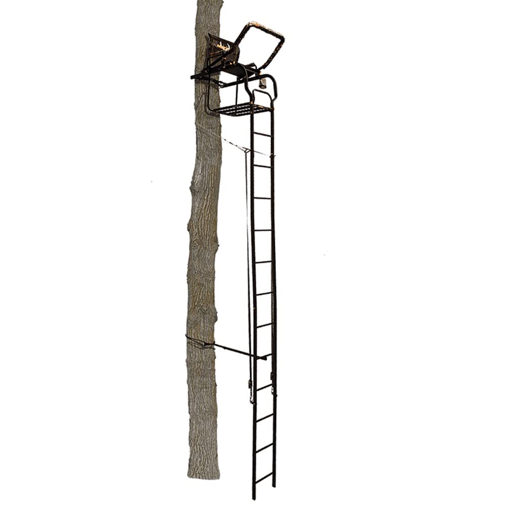 Odyssey XTL Muddy Ladder Stand - 20' Height Durable Steel Outdoor Hunting Silencer Technology Tree Stand with Padded Flip-Back Shooting Rest & Armrests, 350 Pound Maximum Capacity