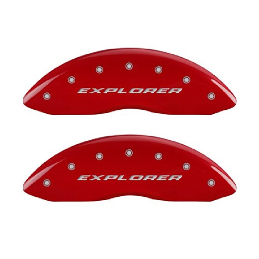 Brake Caliper Covers MGP - 2011-2019 Ford Explorer (HD Brakes) Front and Rear Set - Explorer Logo - Red