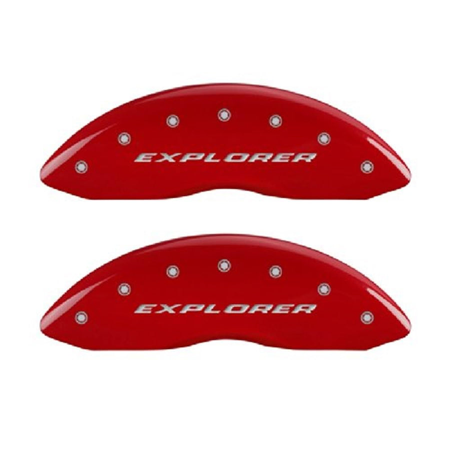 Brake Caliper Covers MGP - 2011-2019 Ford Explorer (HD Brakes) Front and Rear Set - Explorer Logo - Red