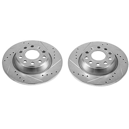 Power Stop Rear Drilled & Slotted Rotor Pair For Audi, Audi Q3 Quat, VW CC, VW Eos, VW, VW Pas, VW Passat CC, VW Tiguan, VW Tiguan Limited [Model Specific] EBR1202XPR