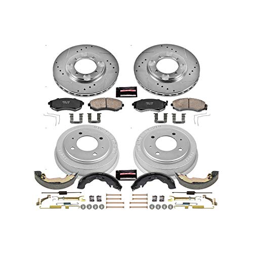 Power Stop K15156DK Z23 Carbon Fiber Brake Pads with Front and Rear Drilled & Slotted Brake Drums Kit
