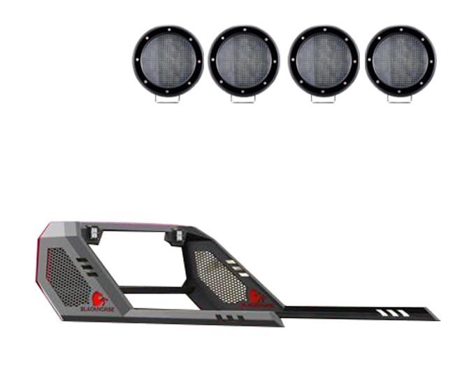Vigor Roll Bar Black Horse Incl. Set of 5.3" Dia.Led Lights w/Black Trim Rings Modular Black Compatible with 2019-2022 Ford Ranger-VIRB08B-PLFB
