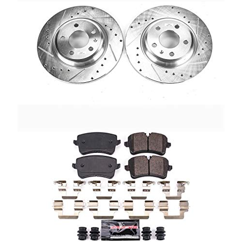 Power Stop K6124 Z23 Carbon Fiber Brake Pads with Drilled & Slotted Brake Rotors Kit Rear