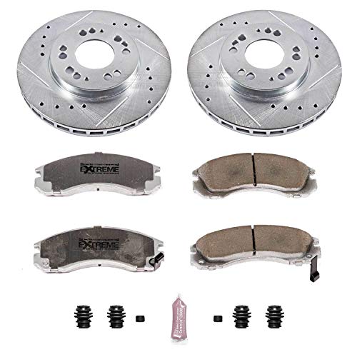 Power Stop K798-26 Z26 Carbon Fiber Brake Pads with Drilled & Slotted Brake Rotors Kit For Stealth, Eagle Talon, 3000GT, Diamante, Eclipse, Galant, Plymouth Laser [Model Specific]